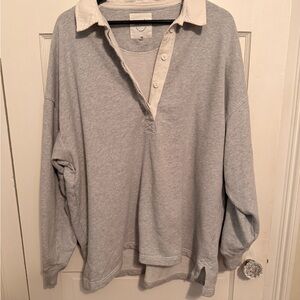 Aerie Gray and Cream Button-Up Top, oversized fit